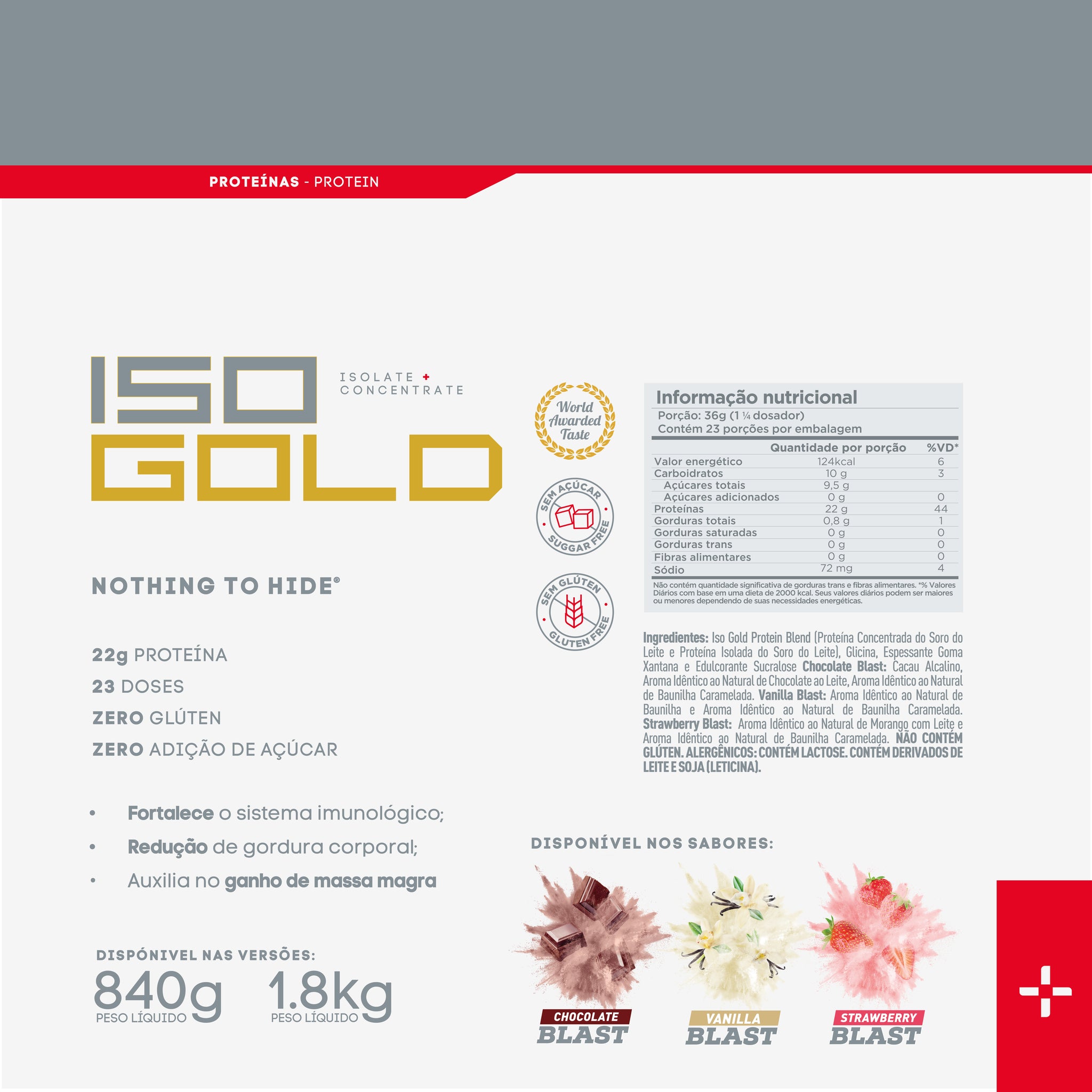 Iso Gold Whey Protein Premium 840g - Baunilha (Refil)