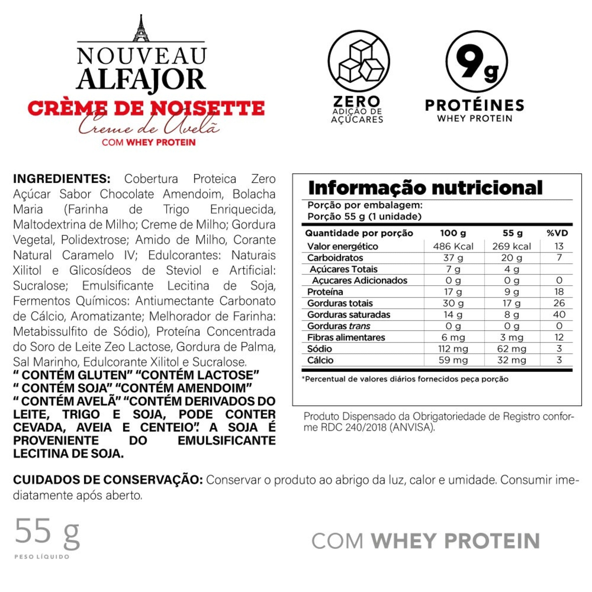 Snack Alfajor Proteico Chef Whey -  Creme de Avelã (Display 6un)
