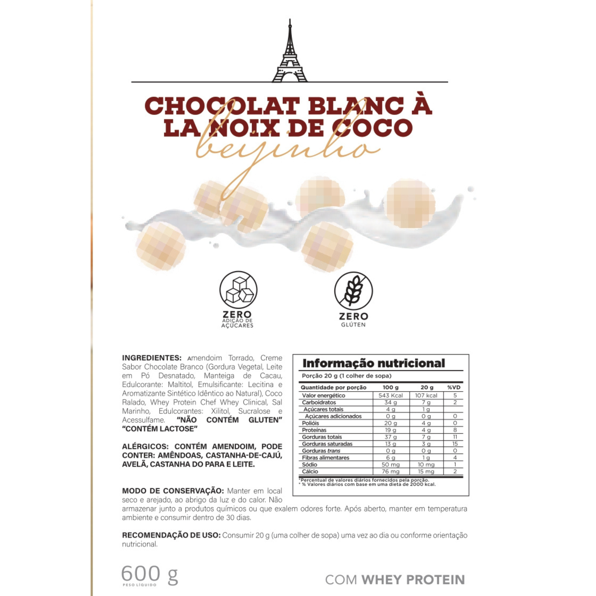 Creme de Amendoim Beijinho 600g - O Sabor da Sua Sobremesa Favorita, Agora Proteico e Saudável